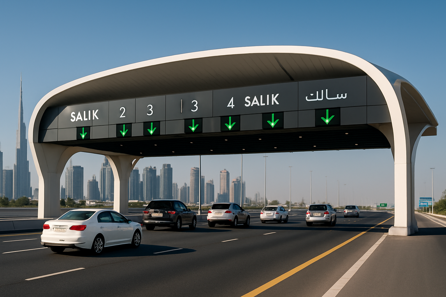 Modern toll gate on a Dubai expressway