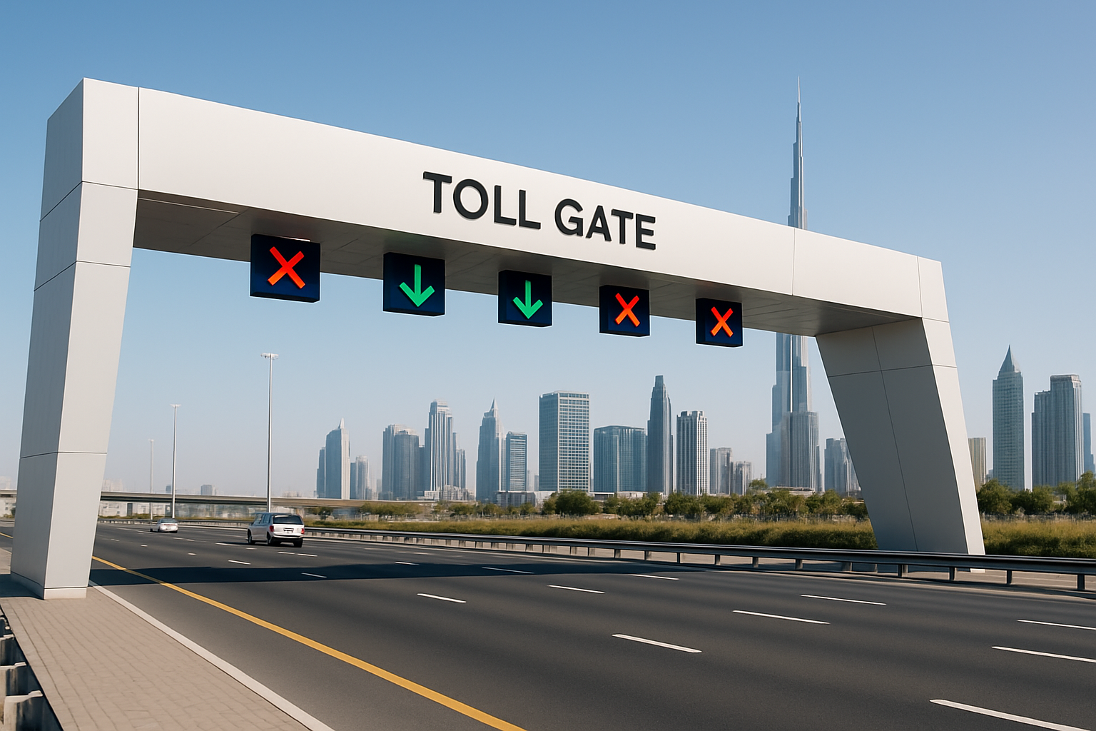 Modern toll gate on a Dubai highway